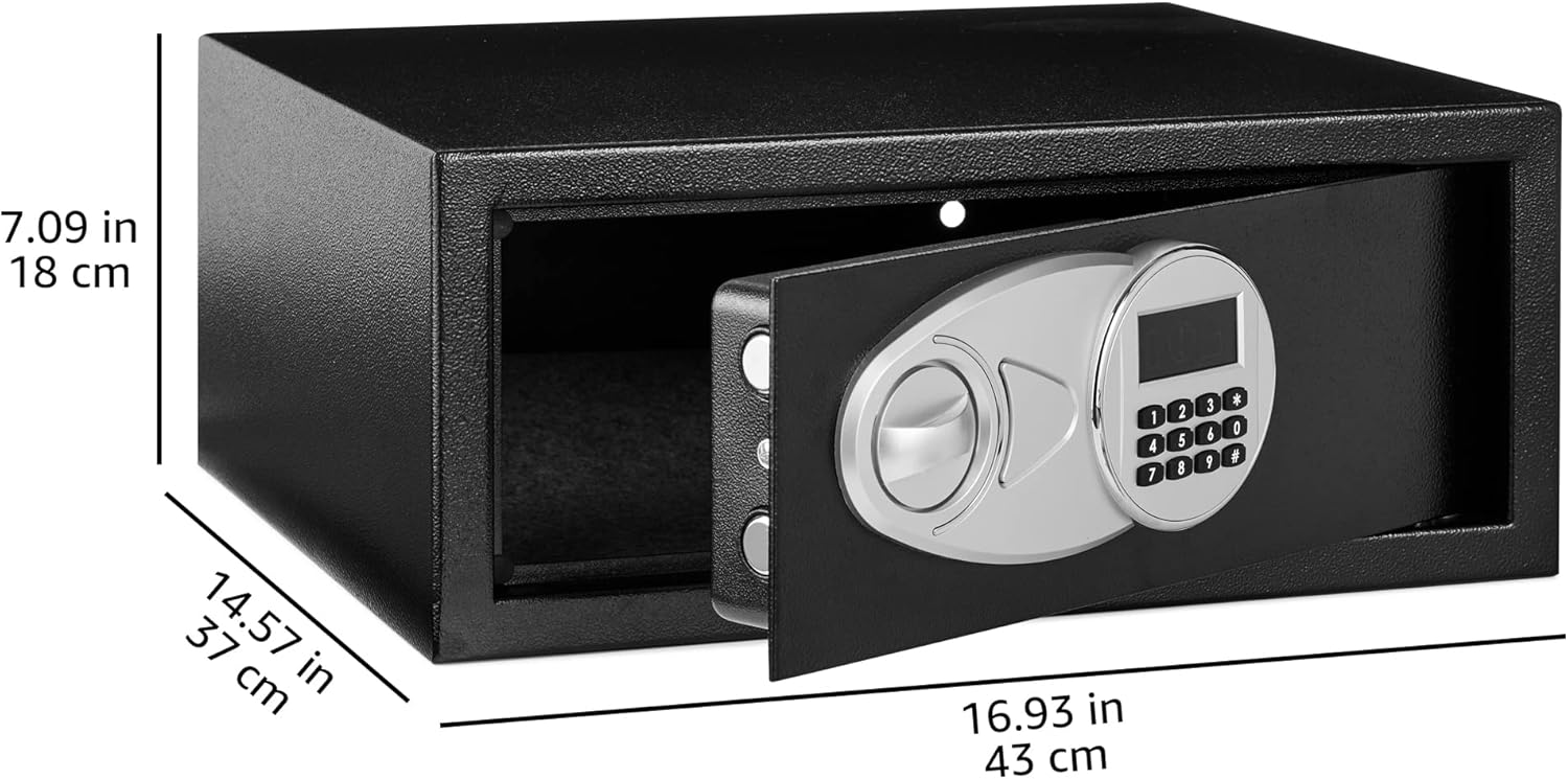 Detalle de Amazon Basics Coffre-fort en acier avec serrure numérique (20 L) – sécurité fiable pour argent, bijoux et documents