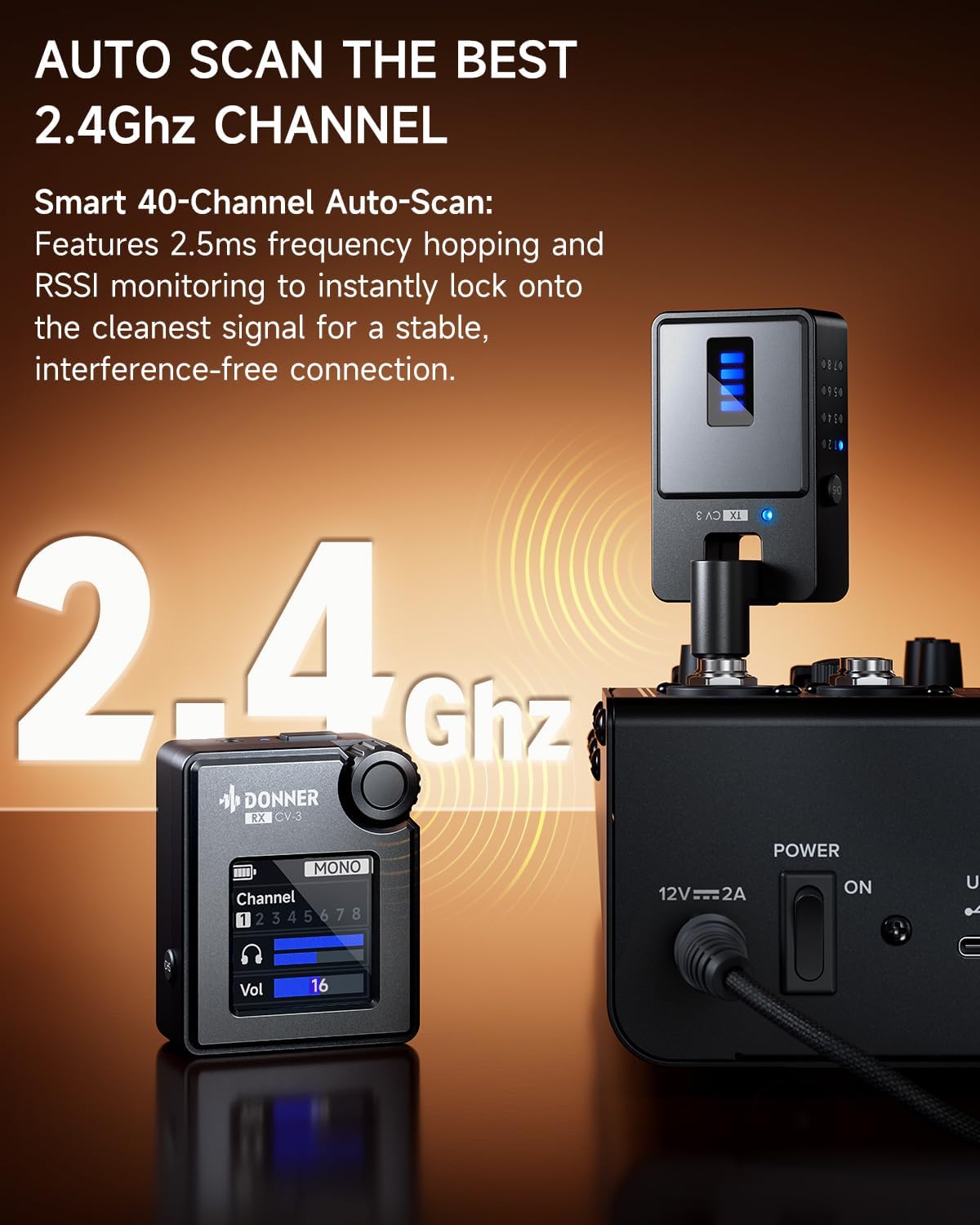 Detalle de Donner CV-3 Wireless In-Ear Monitor System with Color Screen Receiver
