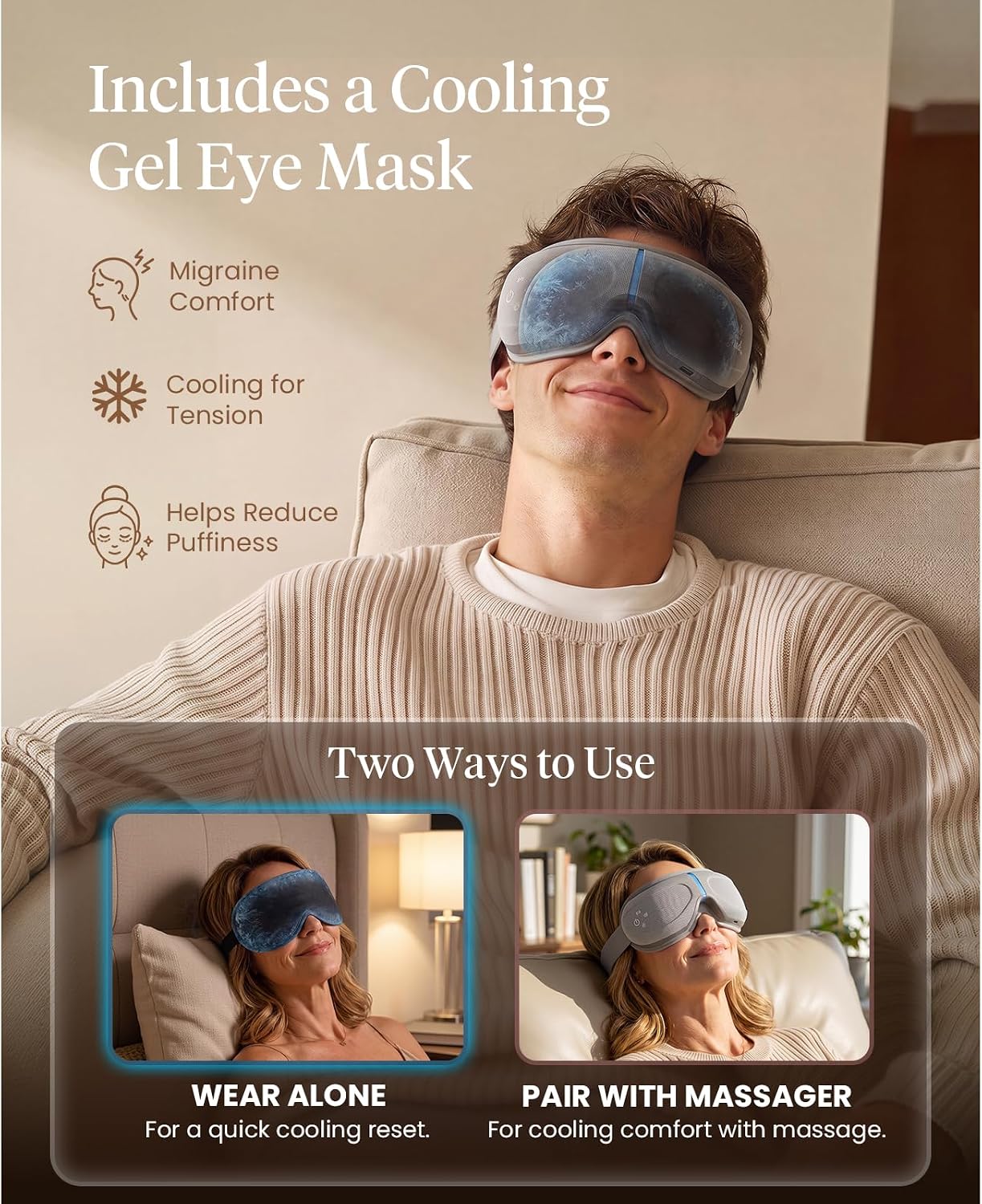 Detalle de BOB AND BRAD Eye Massager with Heat and Cooling — EyeOasis 2 for Dry Eyes, Migraine Relief, and Sleep Support