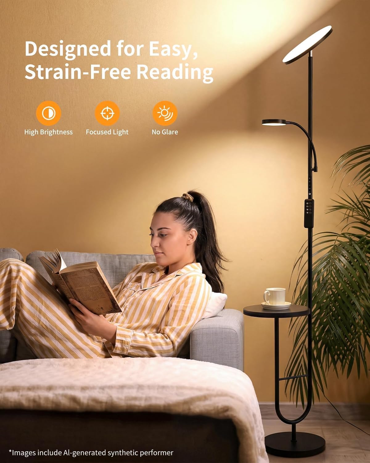 Thumbnail 2 de LuminexDesigns Floor Lamp with Built‑In Table — 36W LED, 3800LM, Dimmable with Remote (Black)