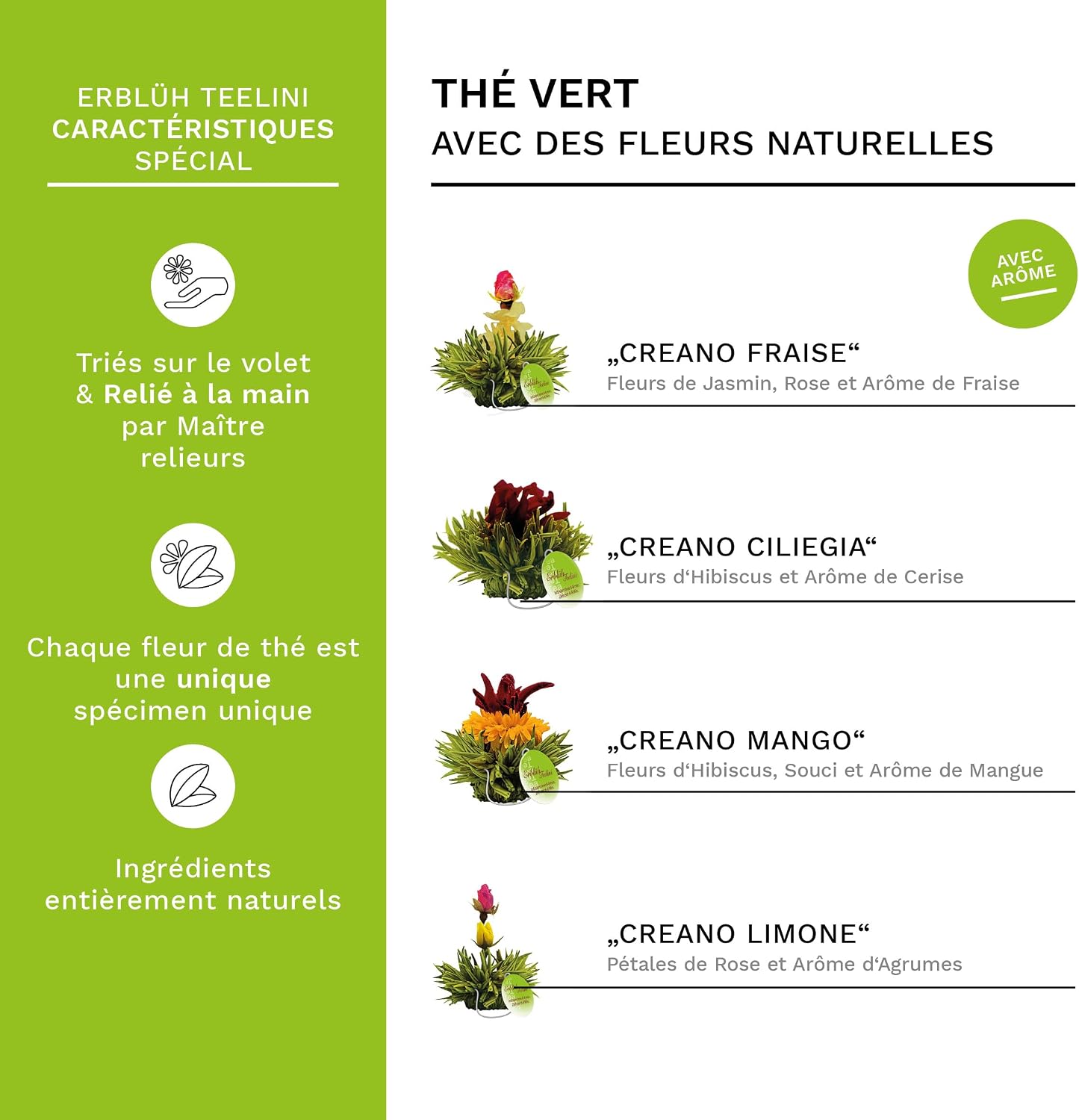 Thumbnail 1 de Creano Coffret Teelini 8 pcs – Fleurs de Thé Vert en Portion de Tasse, 4 Saveurs Fruitées