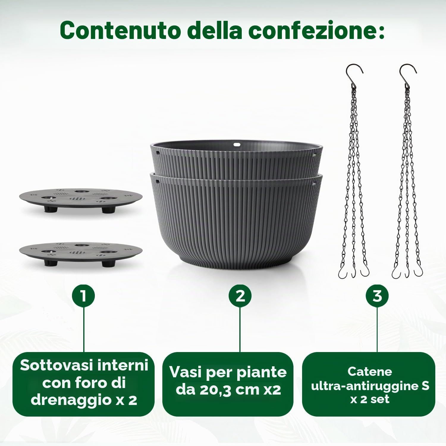Thumbnail 5 de T4U vasi sospesi da parete 20 cm (8 pollici) grigi con foro di drenaggio, set da 2