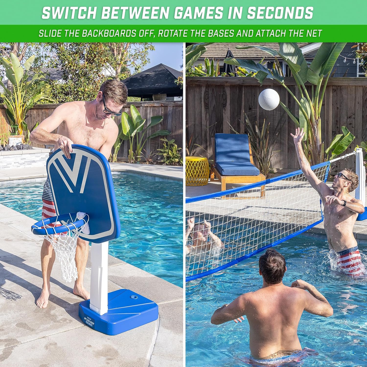 Detalle de GoSports Splash Hoop 2-in-1 Full Court Pool Basketball & Volleyball Game Set