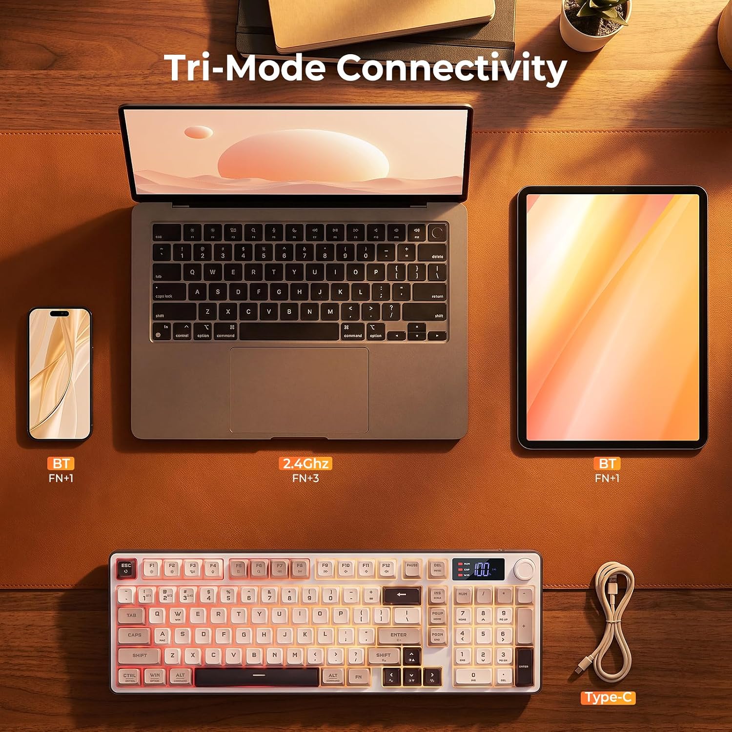 Detalle de Redragon Wireless Gaming Keyboard, 98-Key Tri-Mode with Knob & Display (White Gray)
