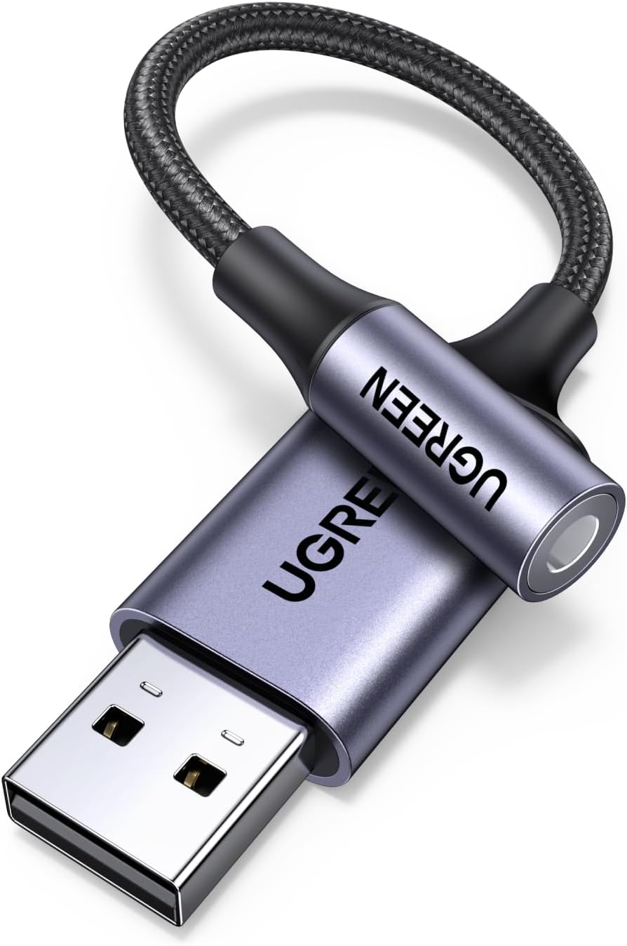 Detalle de UGREEN USB to 3.5mm Audio Jack Adapter with Mic, DAC and Braided Cable