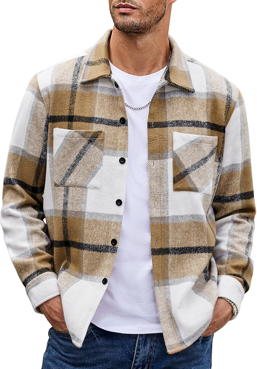 Detalle de COOFANDY Men's Plaid Flannel Shirt Jacket
