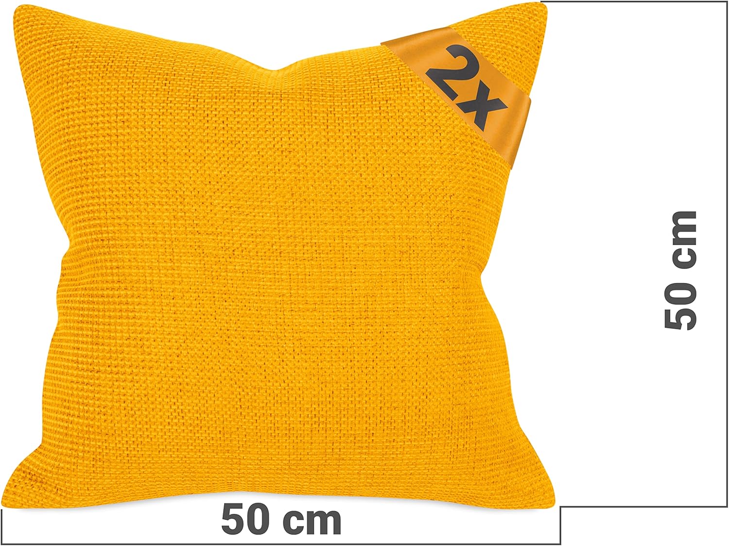 Thumbnail 2 de Housse de Coussin 50x50 cm jaune – Lot de 2 npluseins, motif texturé façon tapisserie