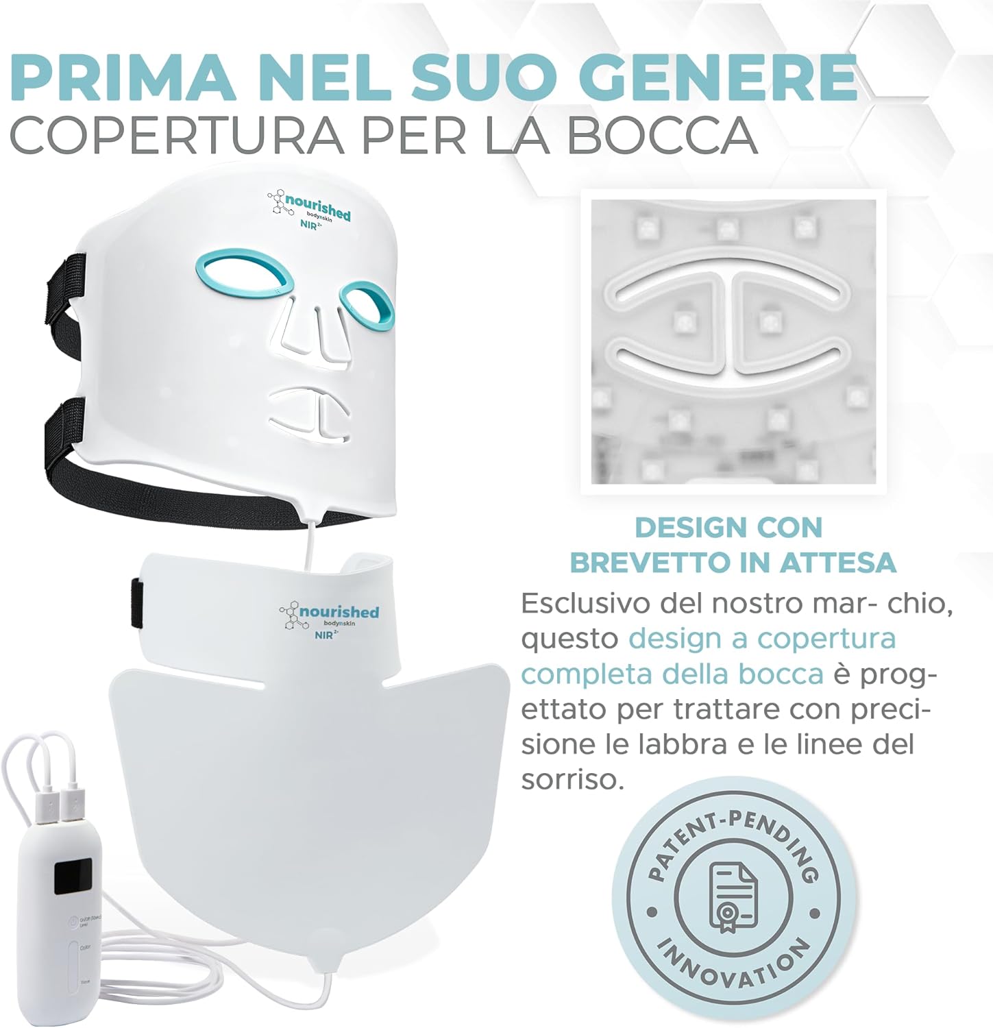 Detalle de Nourished Bodynskin Maschera LED per Viso e Collo con Infrarossi Vicini: terapia luminosa a 228 LED