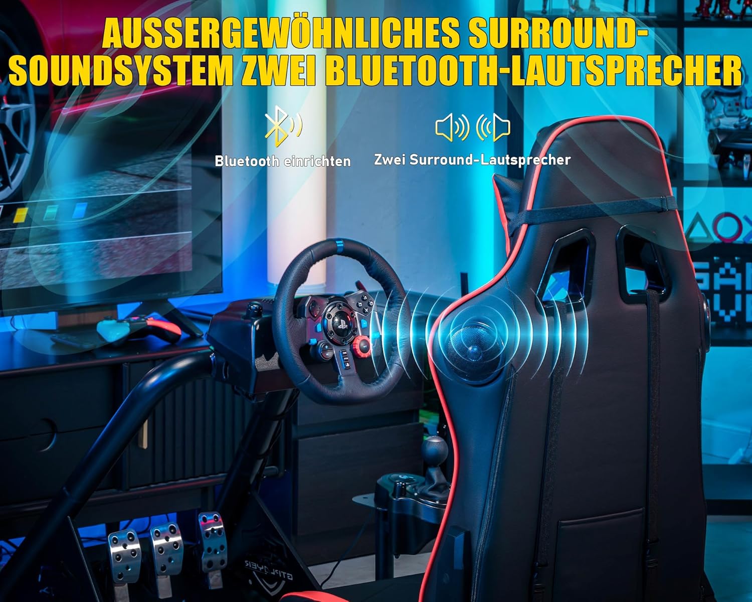Thumbnail 5 de GTPLAYER Simulator Cockpit für SIM Racing: Lenkrad- & Pedalablage mit Sitz und Lautsprechern