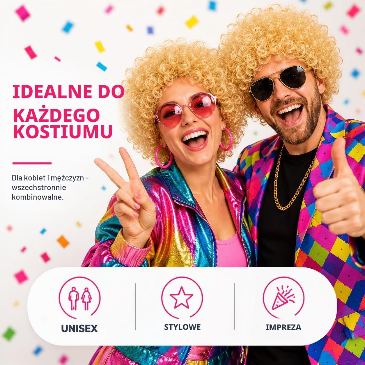 Detalle de TK Gruppe Timo Klingler peruka blond afro mullet w stylu retro na karnawał