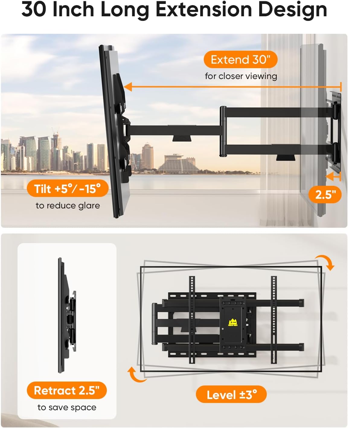 Detalle de FORGING MOUNT Corner TV Mount with 30-Inch Extension for 37–75 Inch TVs