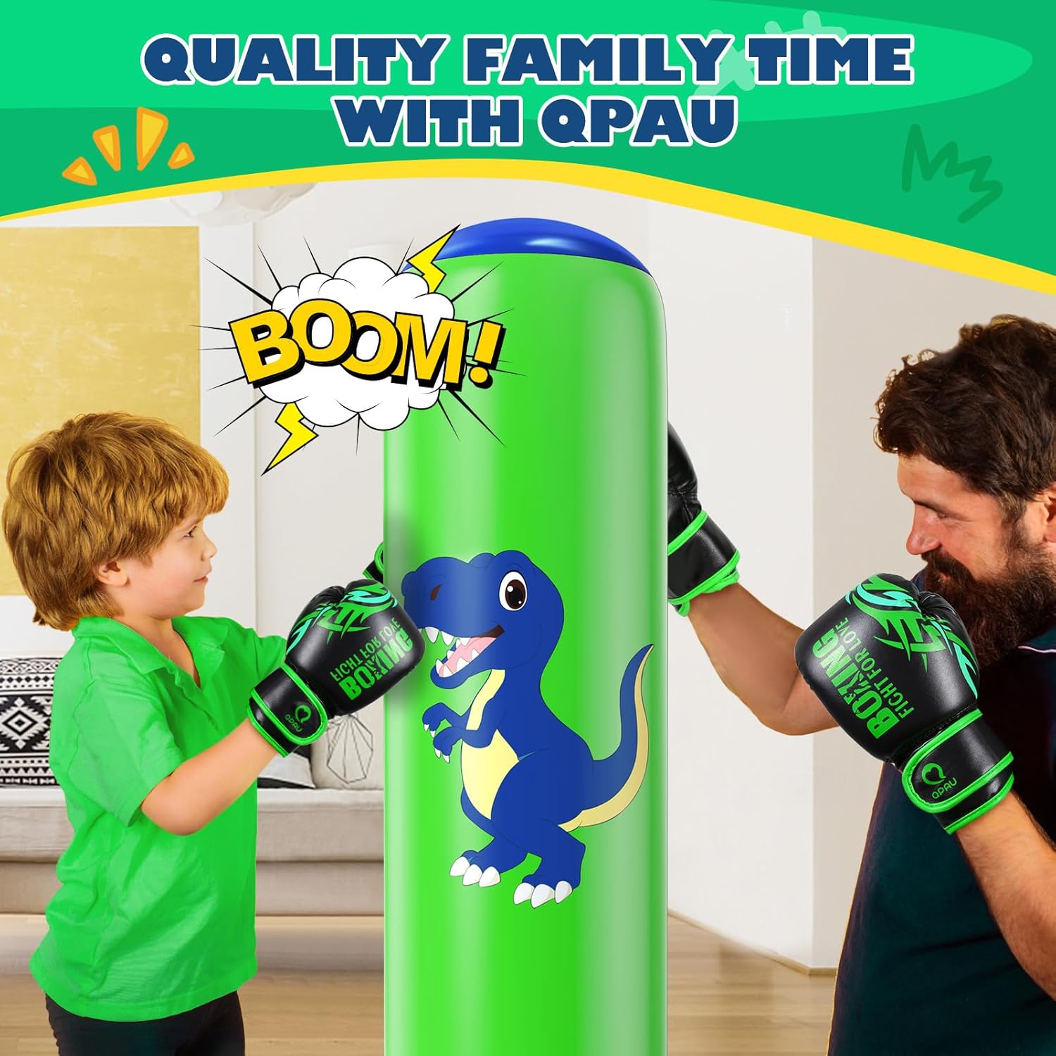 Thumbnail 4 de QPAU Inflatable Kids Punching Bag (66 inch) with Dinosaur Boxing Gloves – training toy for ages 3–8