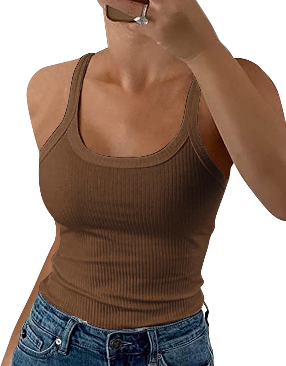 Detalle de TrendiMax Women's Scoop Neck Slim Fit Ribbed Tank Top