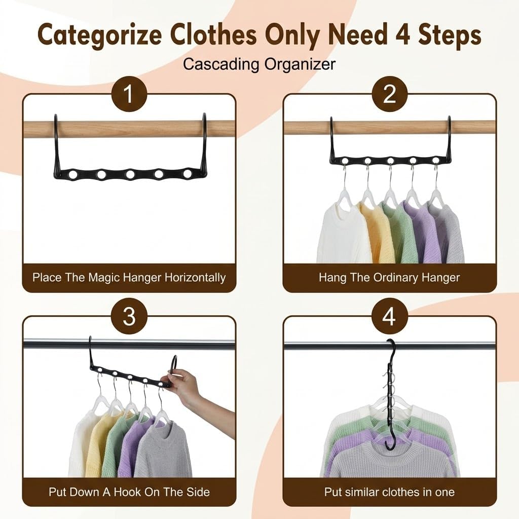 Detalle de HOUSE DAY Black Magic Space Saving Hangers 10-pack — cascading closet organizers