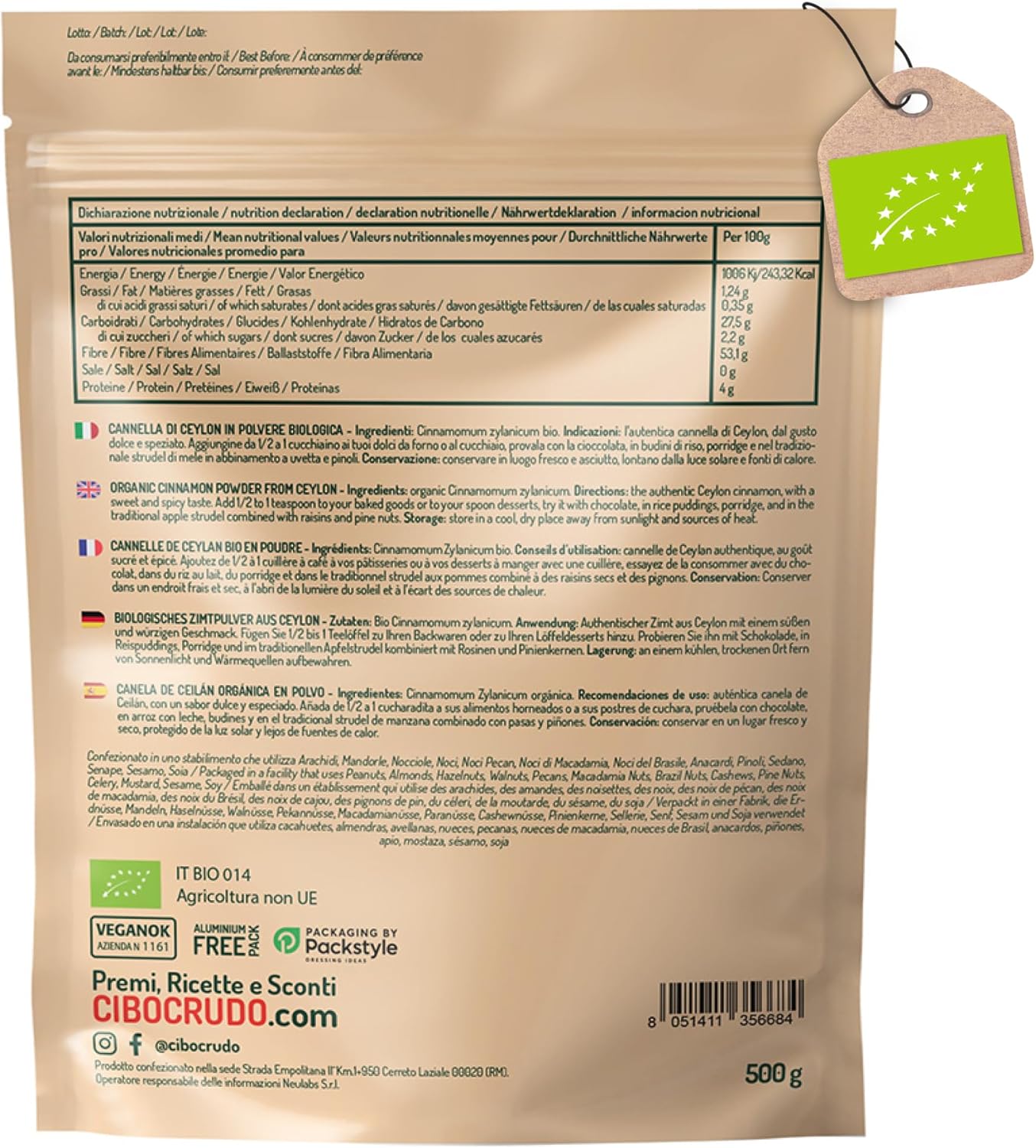 Thumbnail 1 de Cannella in polvere biologica macinata Cannella di Ceylon 500 g