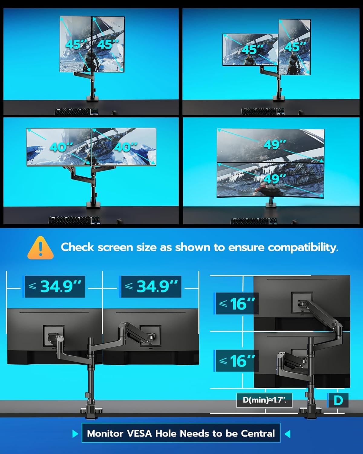 Detalle 2 de ARES WING Dual Monitor Stand 49"
