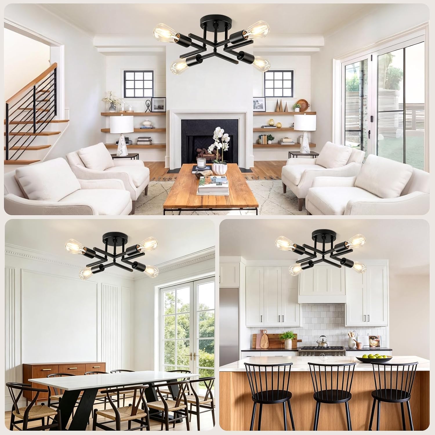Thumbnail 6 de SANGFOR ceiling light, 4-Light Matte Black Semi-Flush Sputnik Fixture