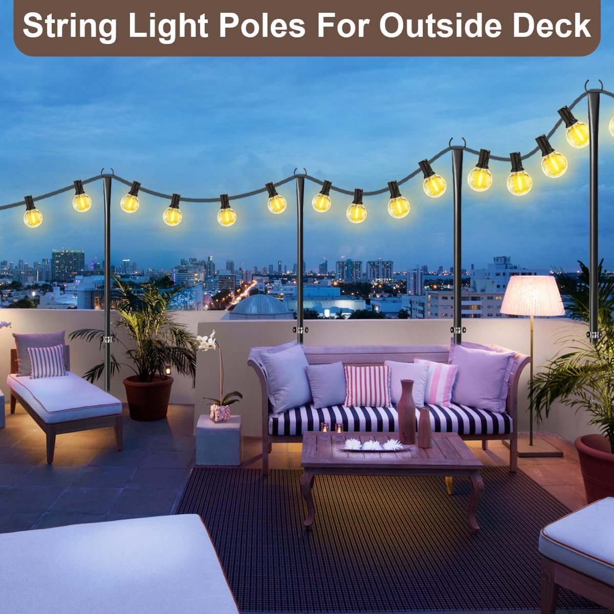 Detalle 2 de HoldOneLight 6 Pack 9.8FT heavy duty metal outdoor light poles with ground stake & fork hooks