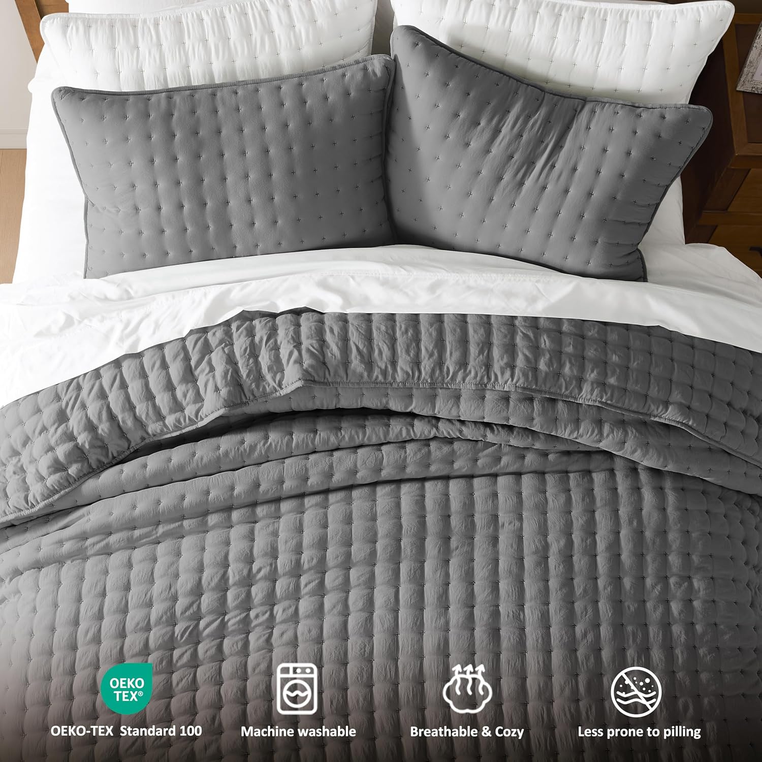Thumbnail 6 de WDCOZY Twin Size Lightweight Quilted Comforter Set in Dark Grey