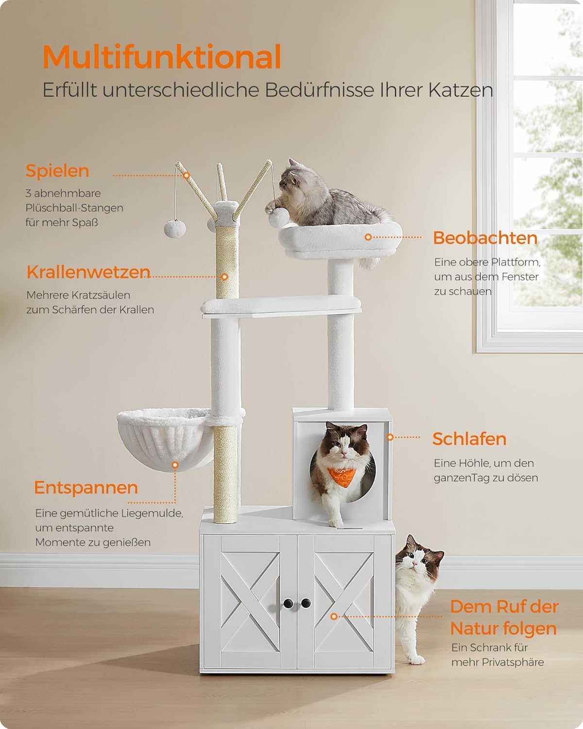 Thumbnail 2 de Feandrea Kratzbaum mit Katzenklo-Schrank 150 cm