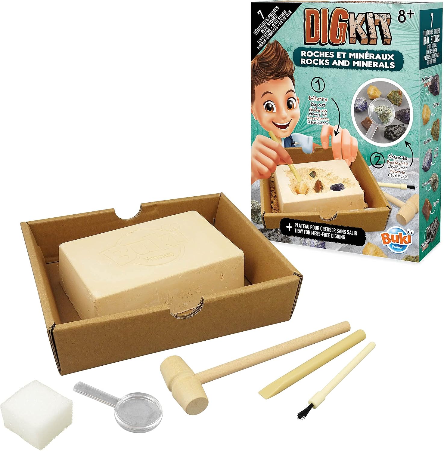 Detalle 2 de Buki Dig Kit Rocce e minerali, 440 – Esplora pietre da collezione con strumenti e lente