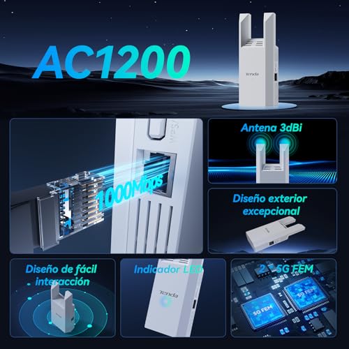 Thumbnail 1 de Tenda A18 Pro AC1200 repetidor WiFi doble banda con puerto Gigabit (hasta 150 m²)
