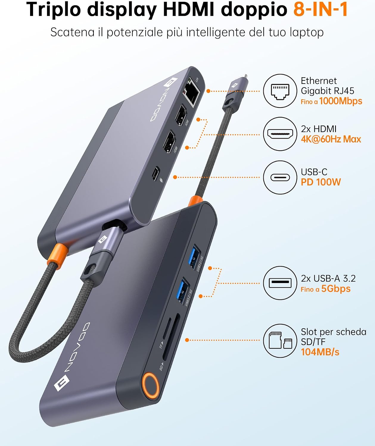 Detalle 2 de NOVOO RM8F Pro Docking 8 in 1