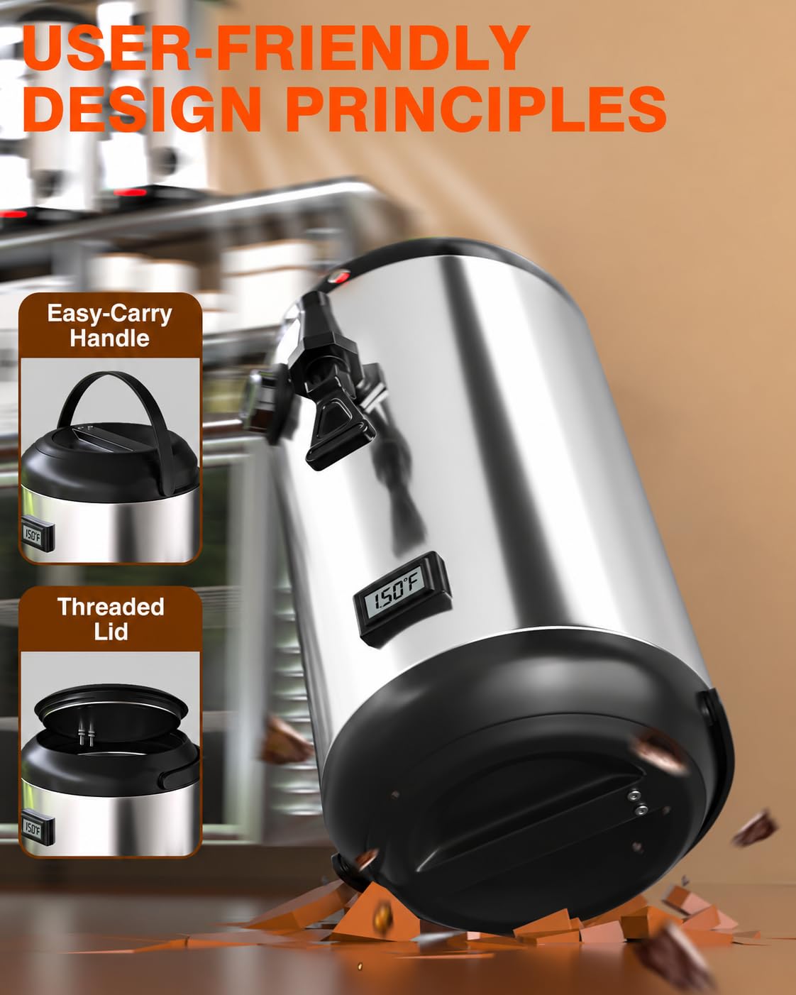 Detalle de Hidoll WZRJ12LSSUS Heated Stainless Steel Beverage Dispenser with LCD Thermometer