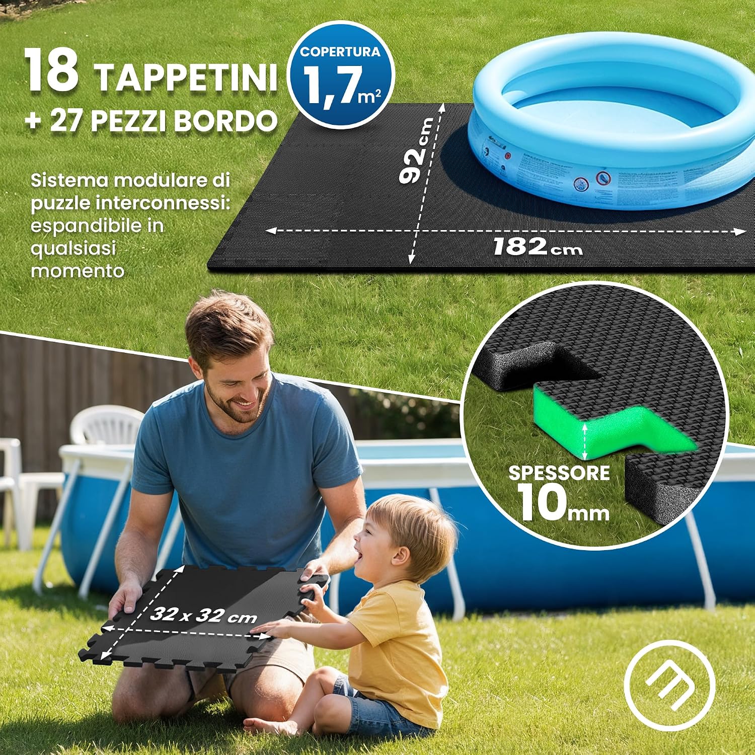 Thumbnail 1 de bemaxx Tappeto Sotto Piscina Fuori Terra - Set 18 Tappetini EVA Protettivo