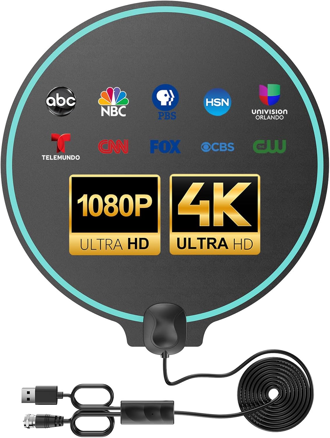 Imagen de TV Antenna for Smart TV Indoor: 360° Signal Reception, 4K/1080p HDTV, 16.8ft Coax Cable en OfertitasTOP