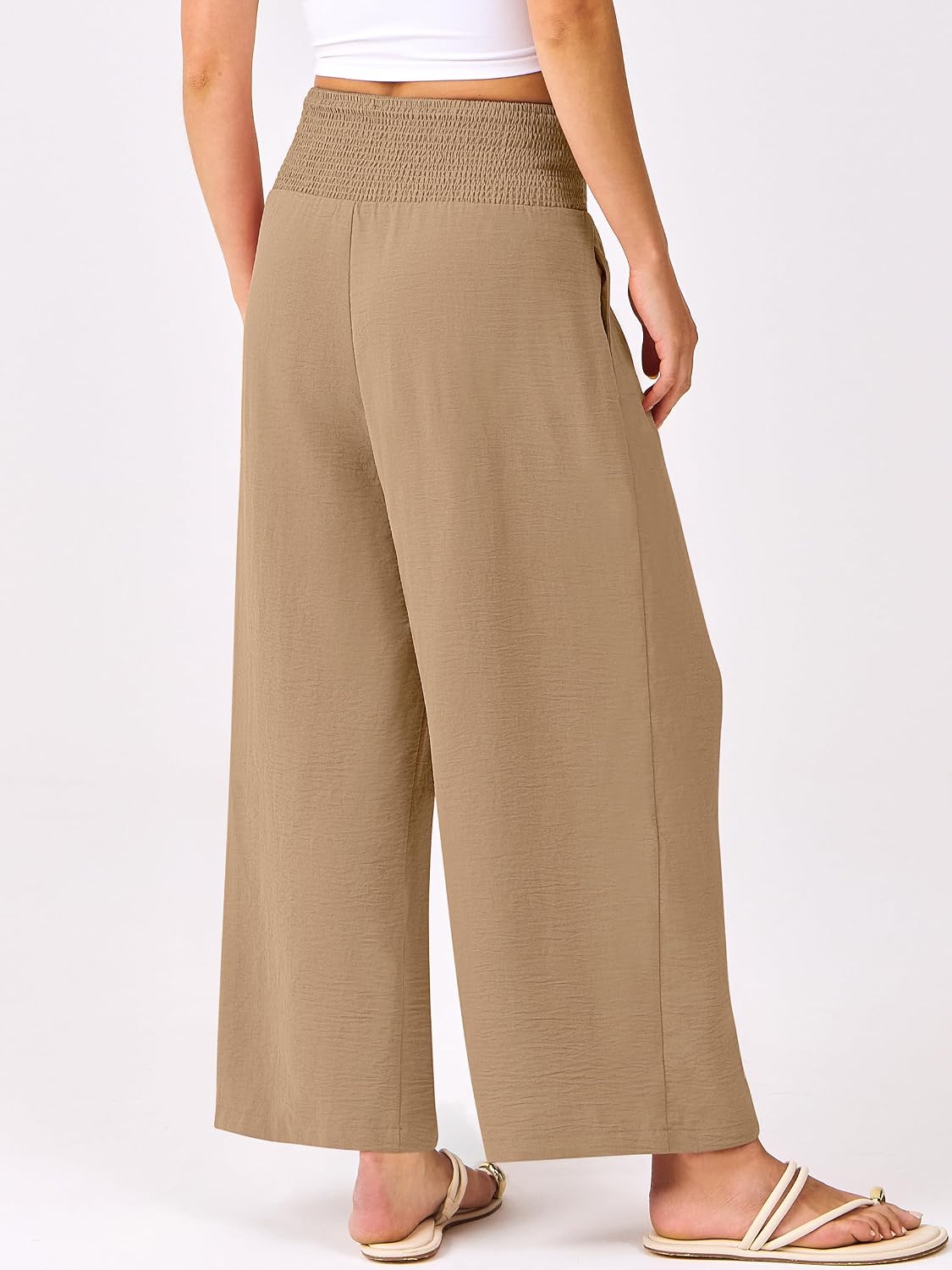 Detalle de ANRABESS Women's Palazzo Pants: Lightweight High-Waisted Wide-Leg Beach/Casual Trousers