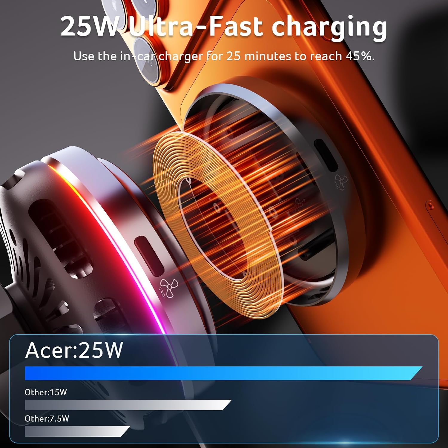 Detalle de Acer Qi2.2 25W MagSafe Car Mount Charger