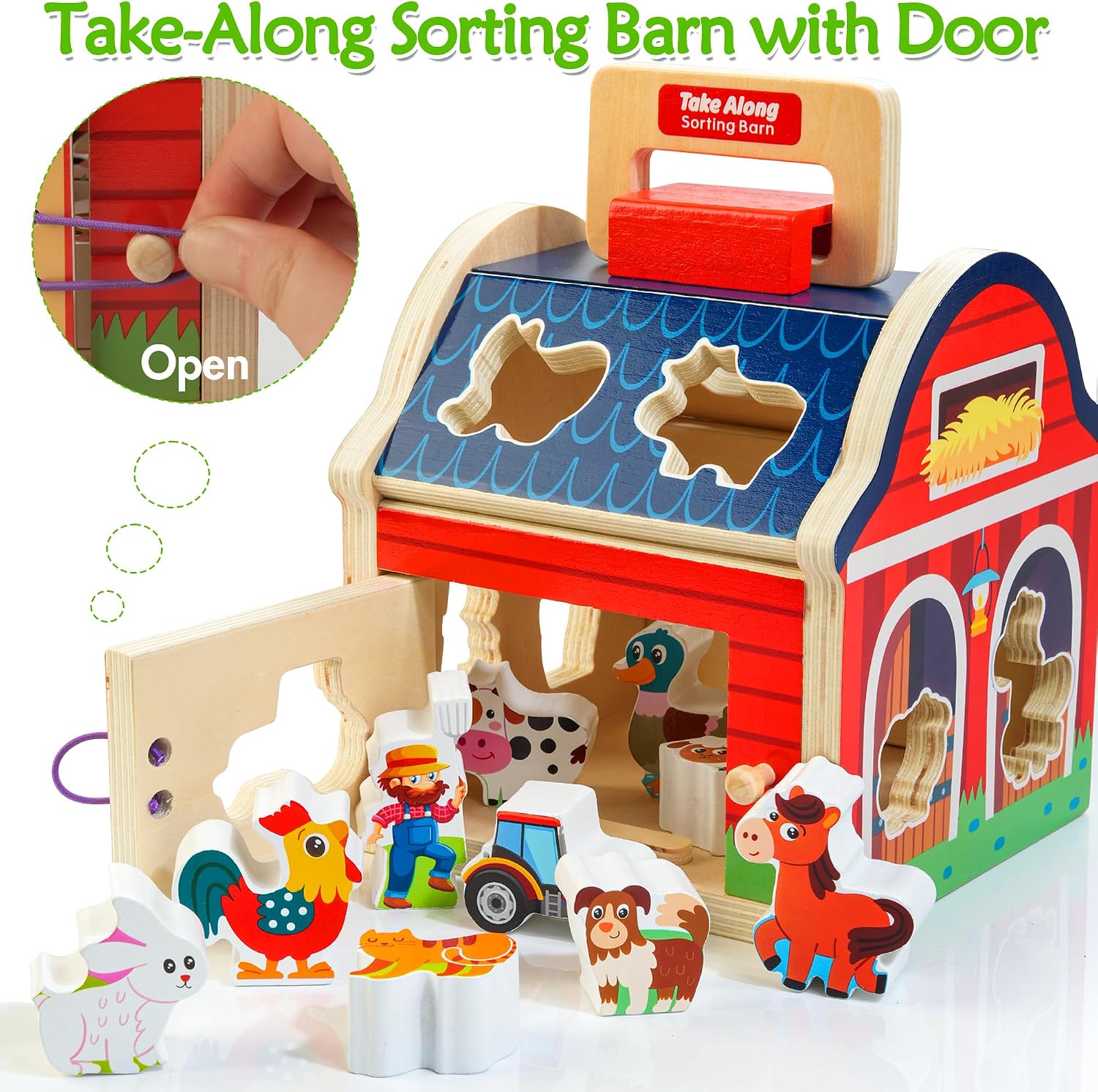 Detalle de Montessori Wooden Farm Animals Shape Sorter for 1–3 Year Olds