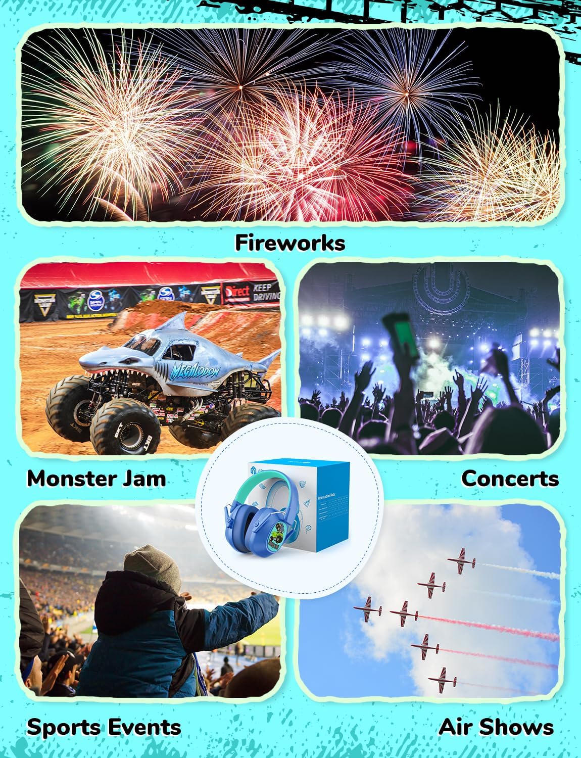 Thumbnail 4 de iClever Ear Defenders Children: SNR 29dB Noise Reduction Headphones for Kids (Monster Truck Blue)