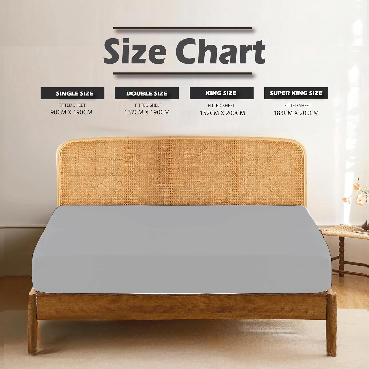 Detalle de Funky Gadgets Double Fitted Sheets with Extra Deep Pocket, 16 Inch, 90 GSM Microfiber Grey (137 x 190 cm)