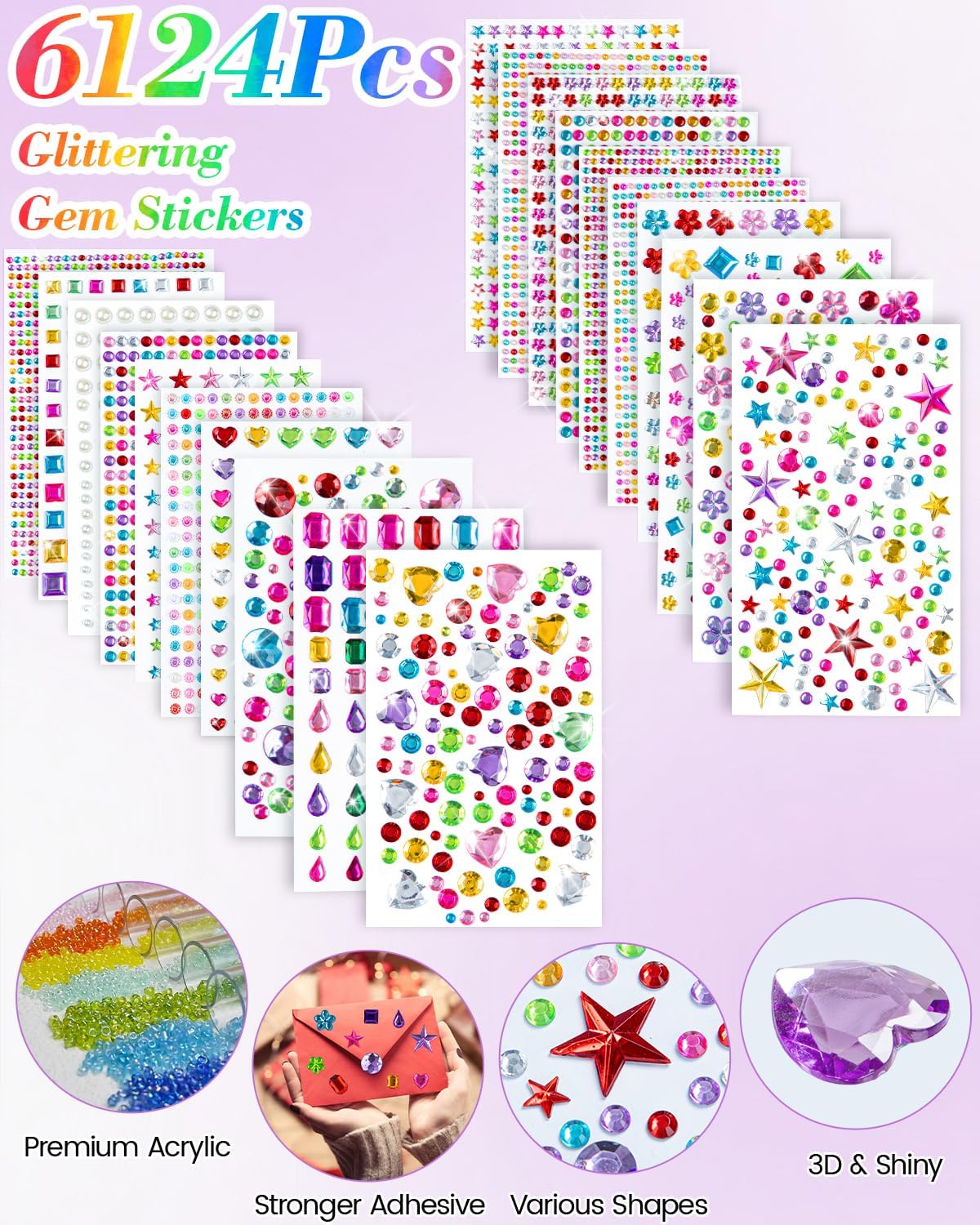 Thumbnail 4 de 6124Pcs Gem Stickers Self-Adhesive Gems 🎨
