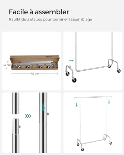 Thumbnail 6 de SONGMICS HSR11S Porte-vêtements avec roulettes – Tringle extensible, 130 kg, acier chromé