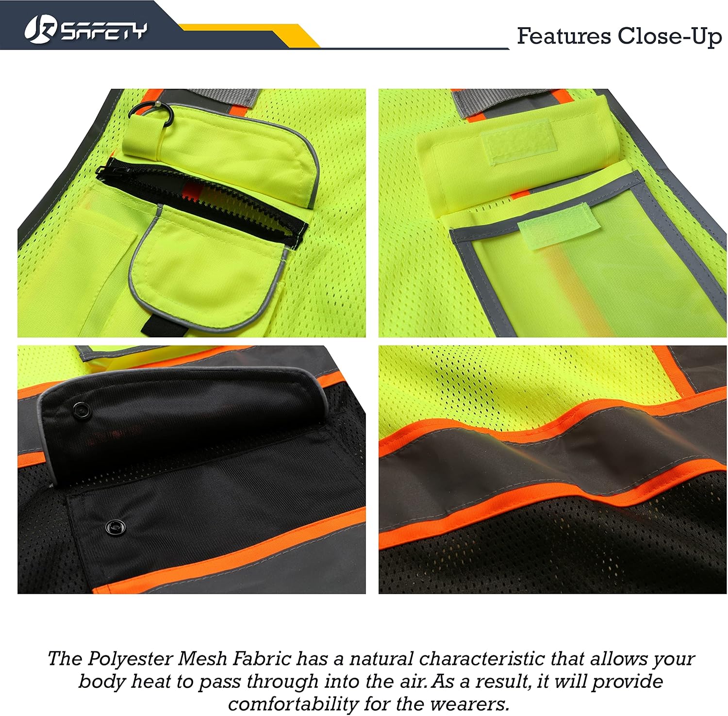 Detalle 2 de JKSafety 9 Pockets Mesh Lite Safety Vest 360° Reflective