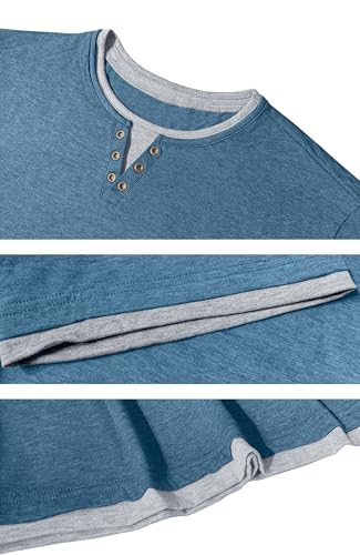 Detalle de Hisir Camiseta de Verano para Hombre - Manga corta, cuello redondo, color blocks Azul Gris (S)