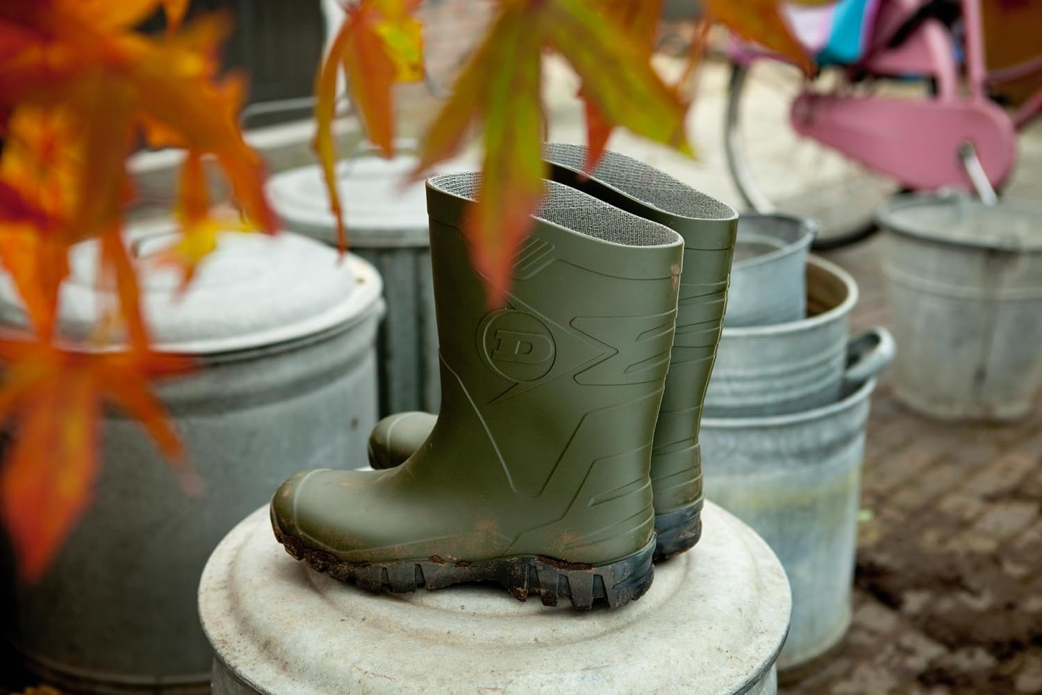 Detalle de Dunlop Dee Gummistiefel – Halbhohe, wasserdichte grüne Stiefel Größe 42