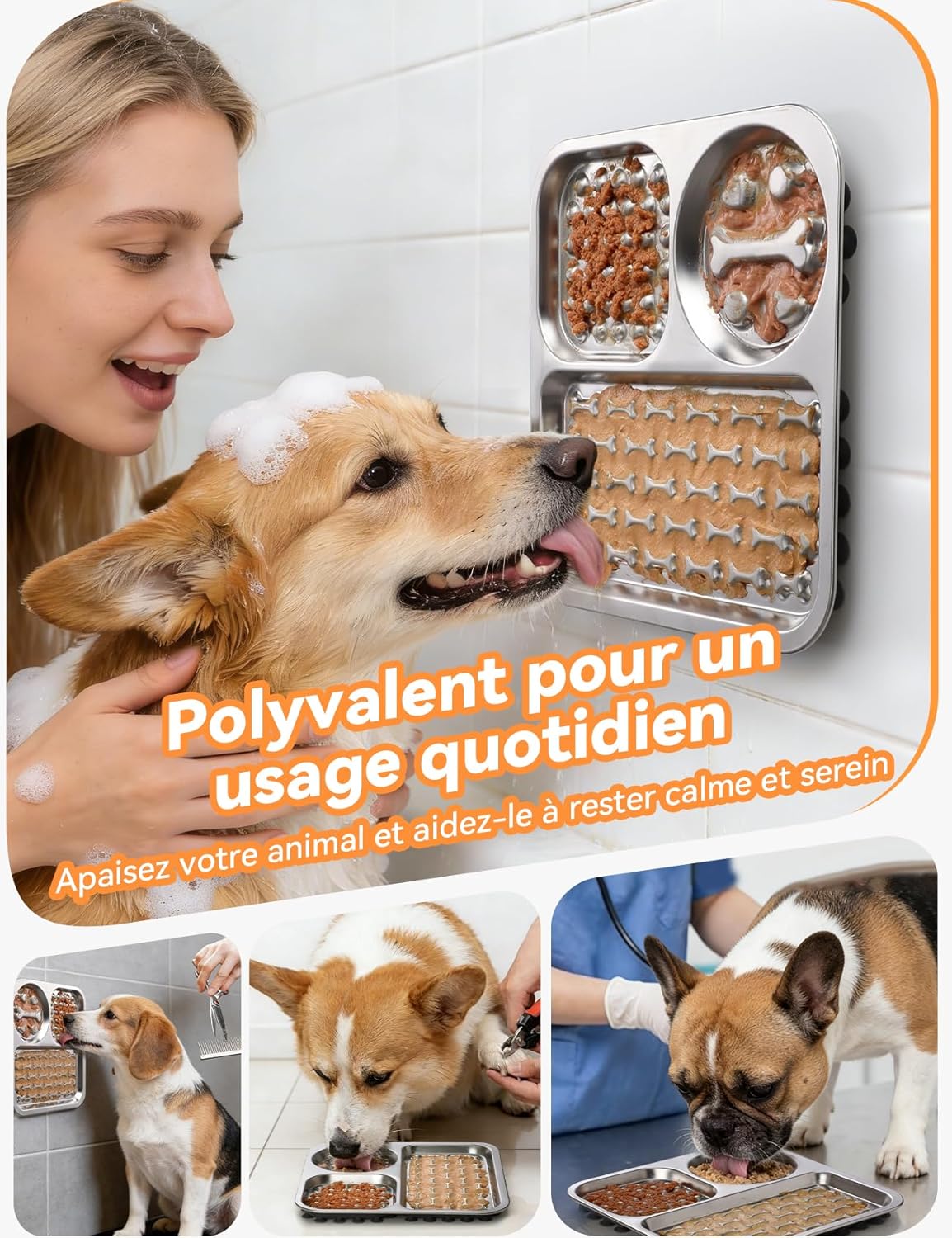 Thumbnail 6 de Tapis de léchage pour chien en INOX FEELNEEDY (gamelle anti-glouton, compartimentée, ventouses antidérapantes)