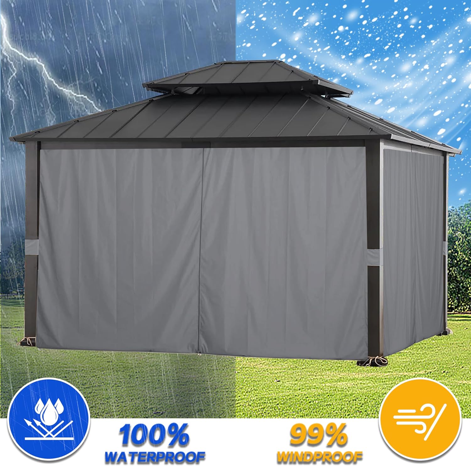 Detalle de SCOCANOPY Brown 10' x 12' Gazebo Privacy Curtain Set with Zippered Sides