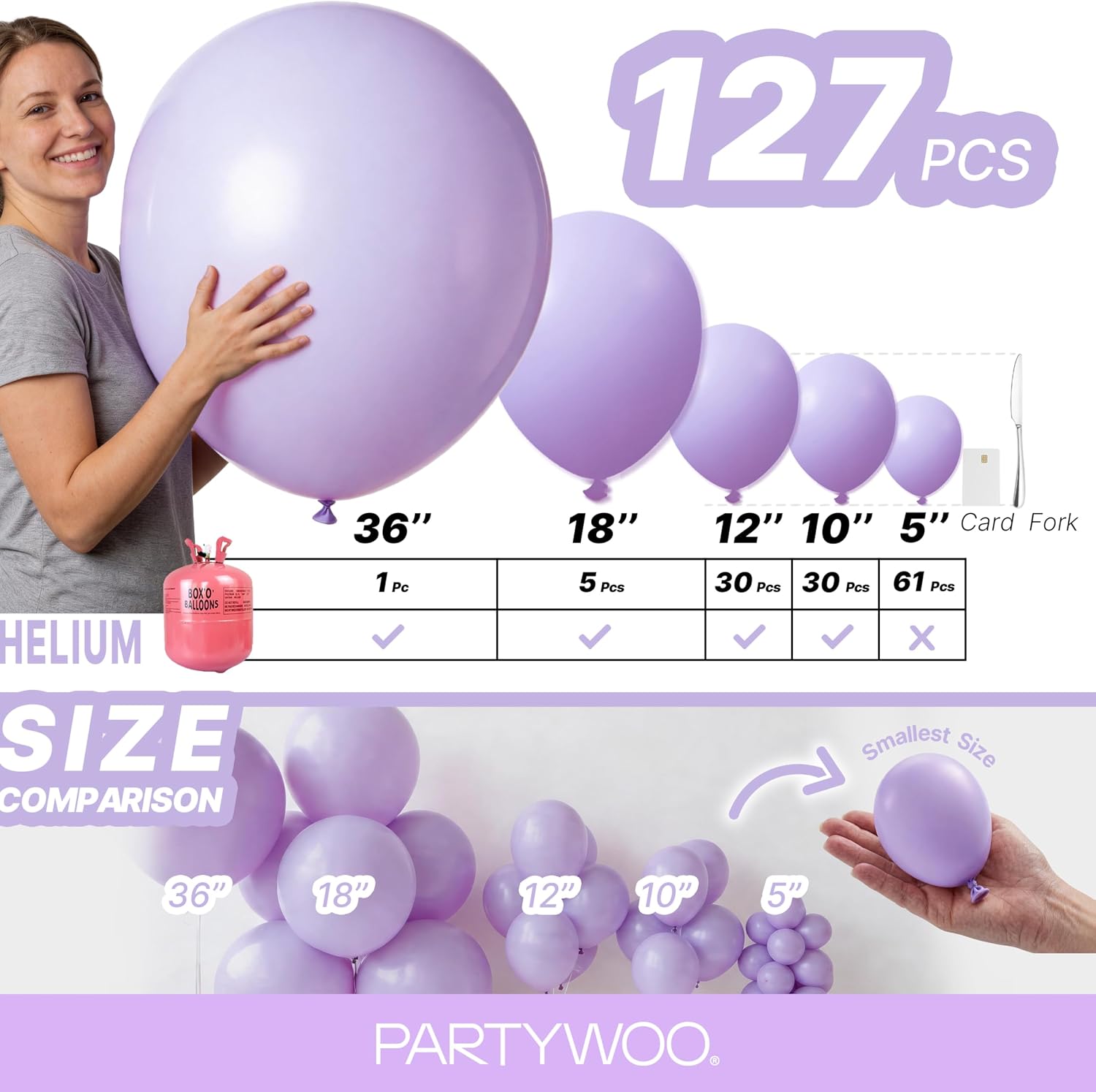 Thumbnail 5 de PartyWoo Lavender Balloons 127 pcs ๐