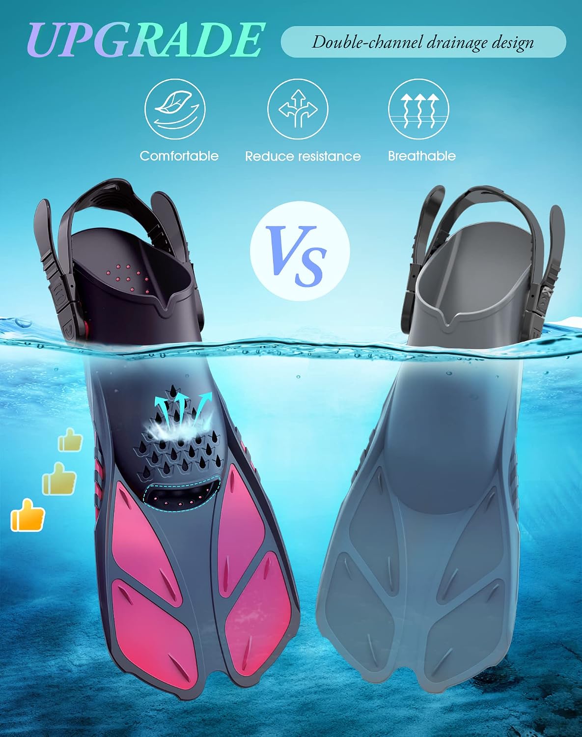 Detalle de Greatever Snorkel Fins Adjustable Buckles Open Heel — Travel-Size Short Swim Fins for Snorkeling and Diving