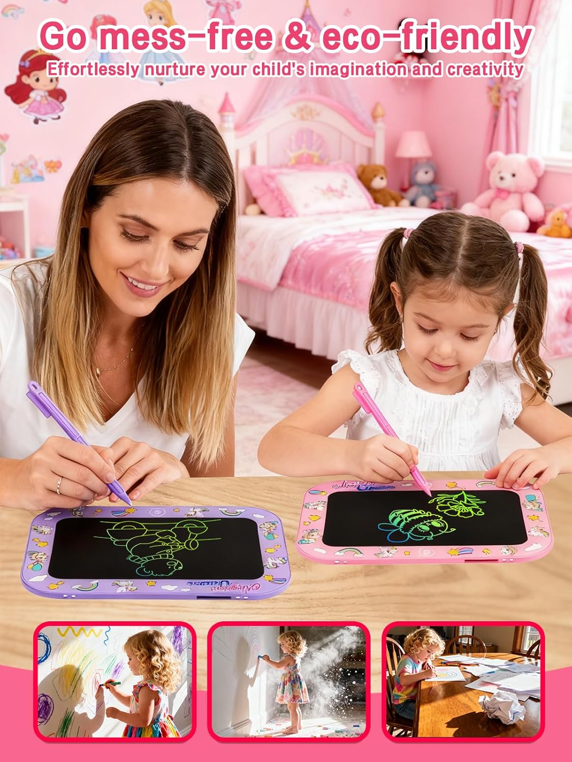Detalle de UZAHSK 2 Pack 10 Inch Colorful LCD Writing Board for Kids (Purple & Pink) – Reusable Doodle Boards