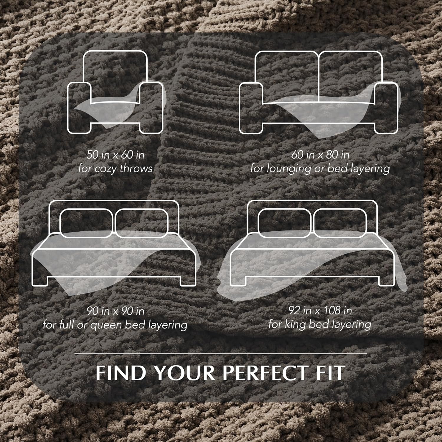 Thumbnail 6 de EVERGRACEHOME Chunky Chenille Knit Throw Blanket – Oversized Moss Stitch Cozy for Sofa or Bed