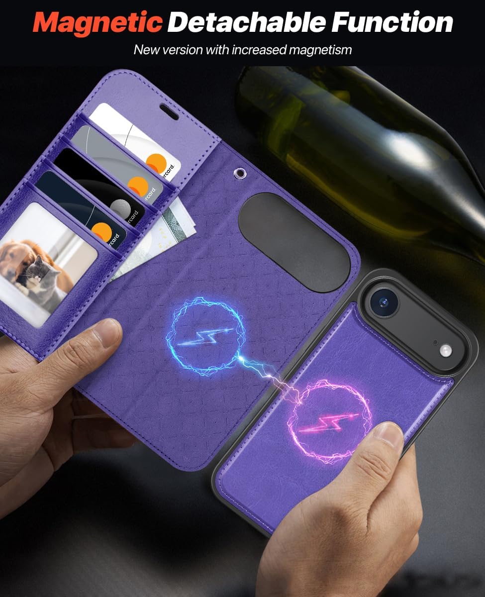 Detalle de OCASE Handyhülle für iPhone Air 6,5 Zoll – 2‑in‑1 Magnet, RFID, PU-Leder, violett