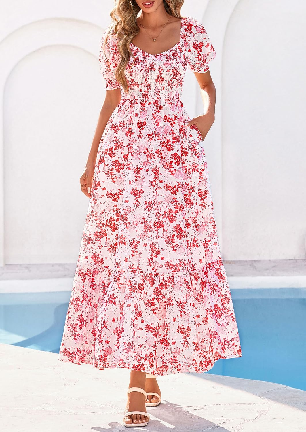 Thumbnail 1 de PRETTYGARDEN Women's Floral Boho Maxi Dress with Smocked Eyelet - 2026 Summer