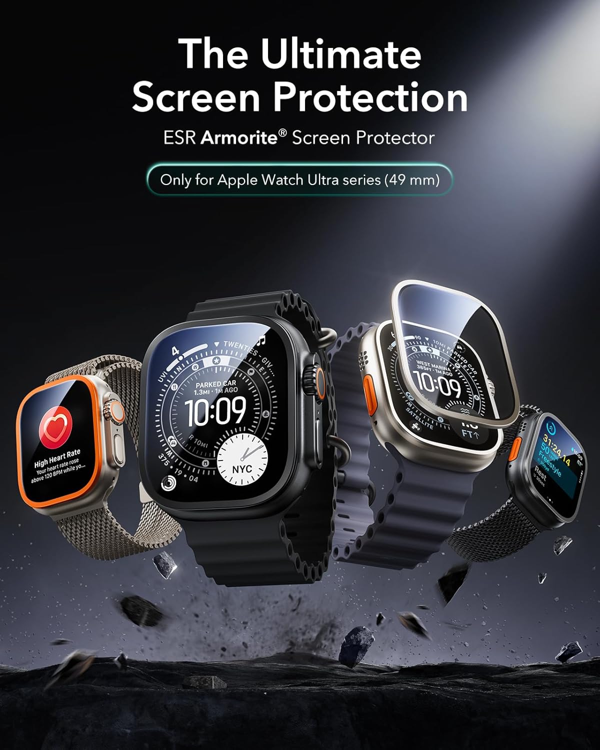 Thumbnail 2 de ESR lot de 2 protections d’écran Armorite pour Apple Watch Ultra 3/2/1 (49 mm) – verre trempé bord à bord