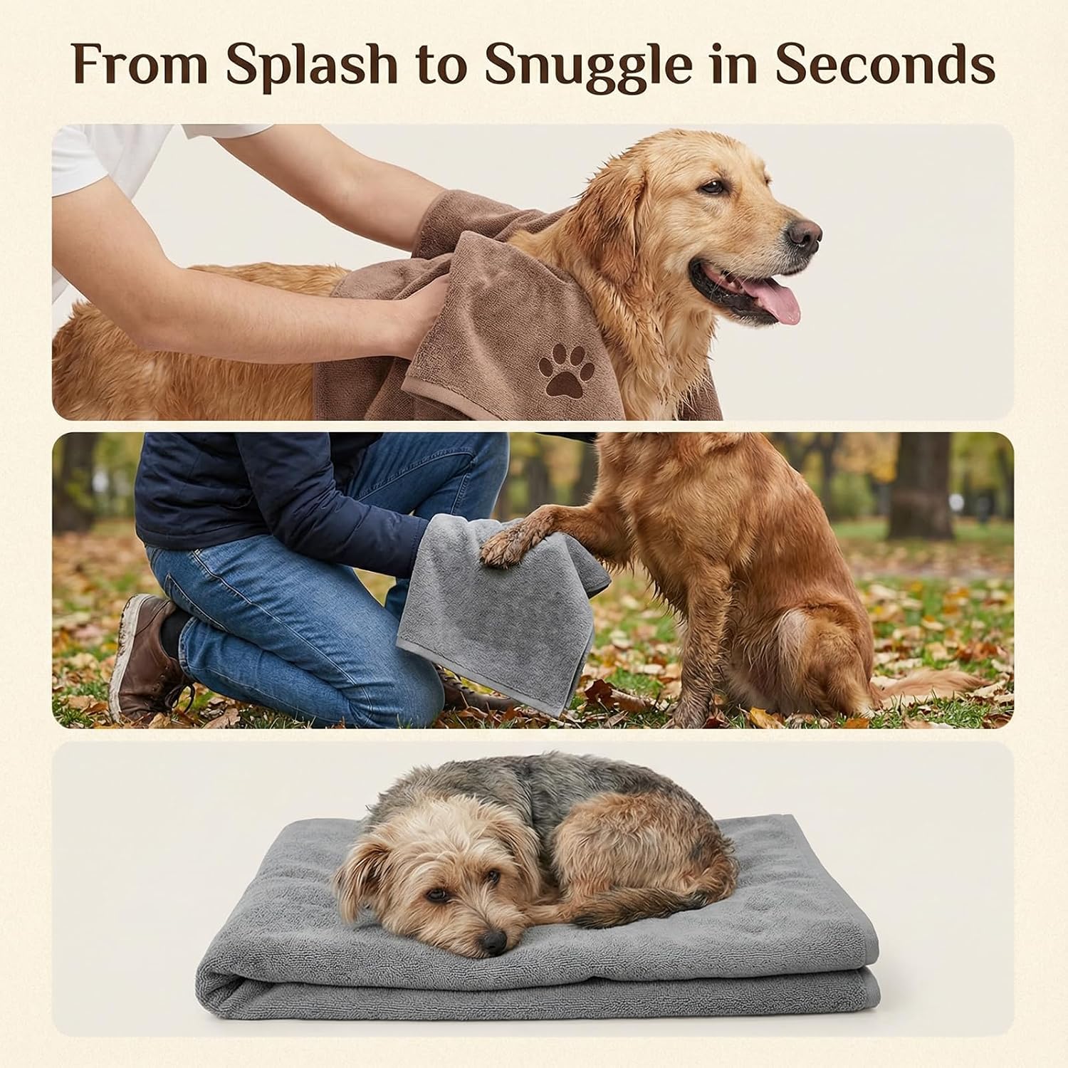 Detalle de 2-Pack Microfibre Dog Towels (39.5x20in) – Super Absorbent, Quick-Dry Pet Bath Towels